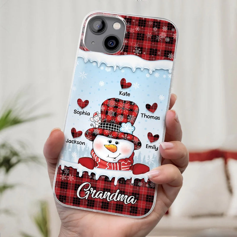 Grandmas Are Snowmen With Hearts That Never Melt - Family Personalized Custom Clear Phone Case - Christmas Gift For Grandma
