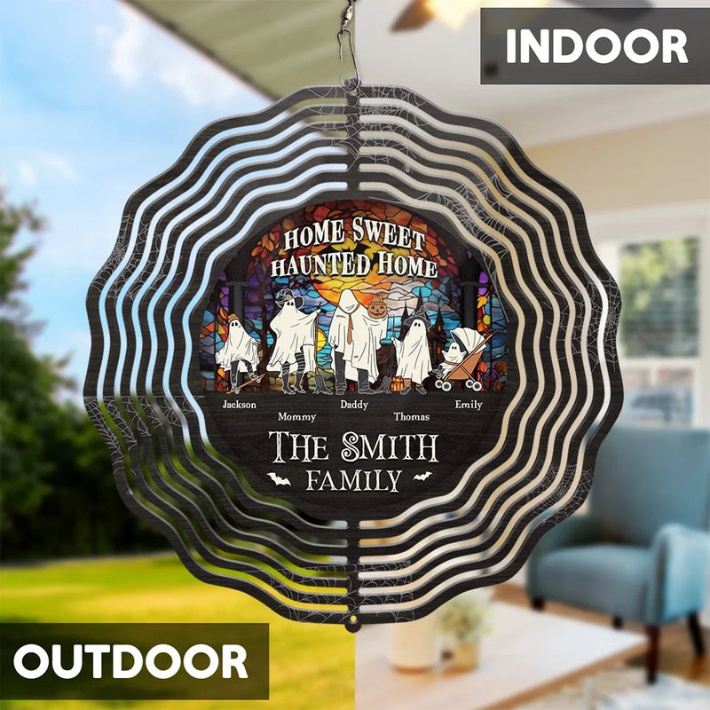 Custom Name Haunted House Halloween Family Decor - Personalized Wind Spinner