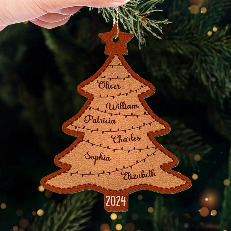 Family Turns Christmas Moments Into Memories - Family Personalized Custom Leather Ornament - Christmas Gift For Family Members