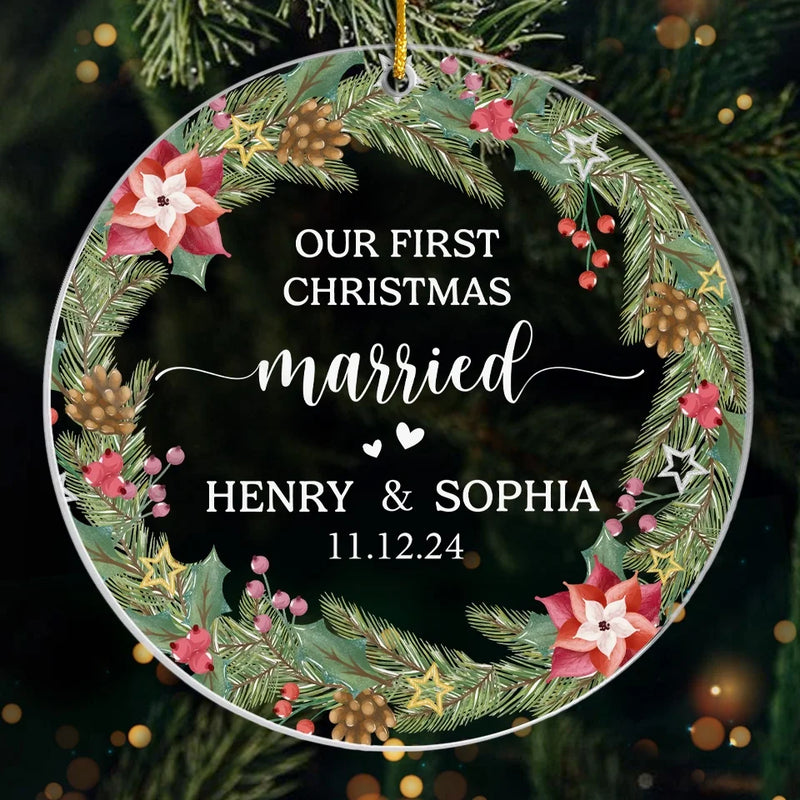 Custom First Christmas Married Gifts for Newlyweds - Personalized Ornament