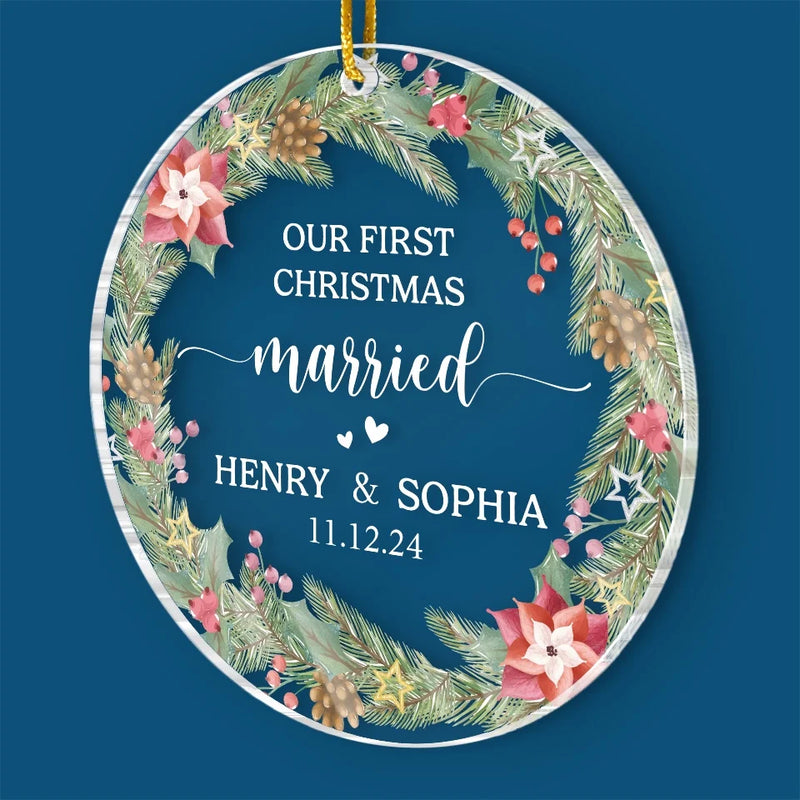 Custom First Christmas Married Gifts for Newlyweds - Personalized Ornament