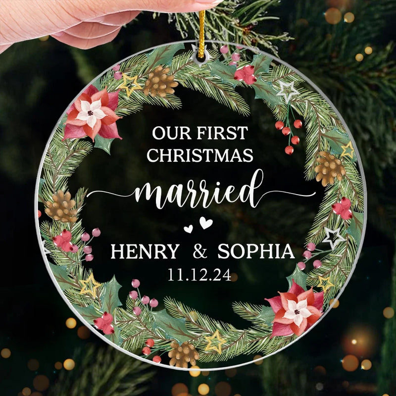 Custom First Christmas Married Gifts for Newlyweds - Personalized Ornament