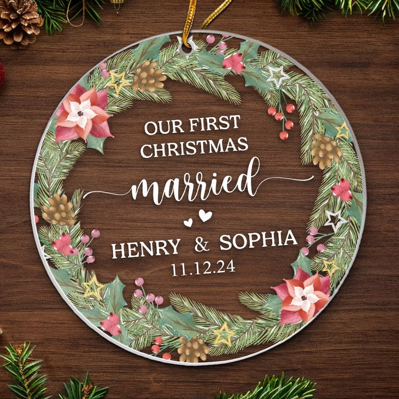 Custom First Christmas Married Gifts for Newlyweds - Personalized Ornament