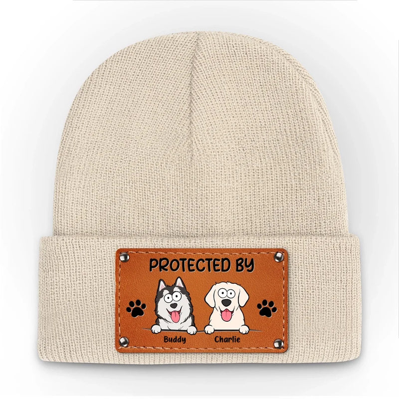 Custom Name Protected By Dogs Gifts for Dog Lovers - Personalized Beanie Hat