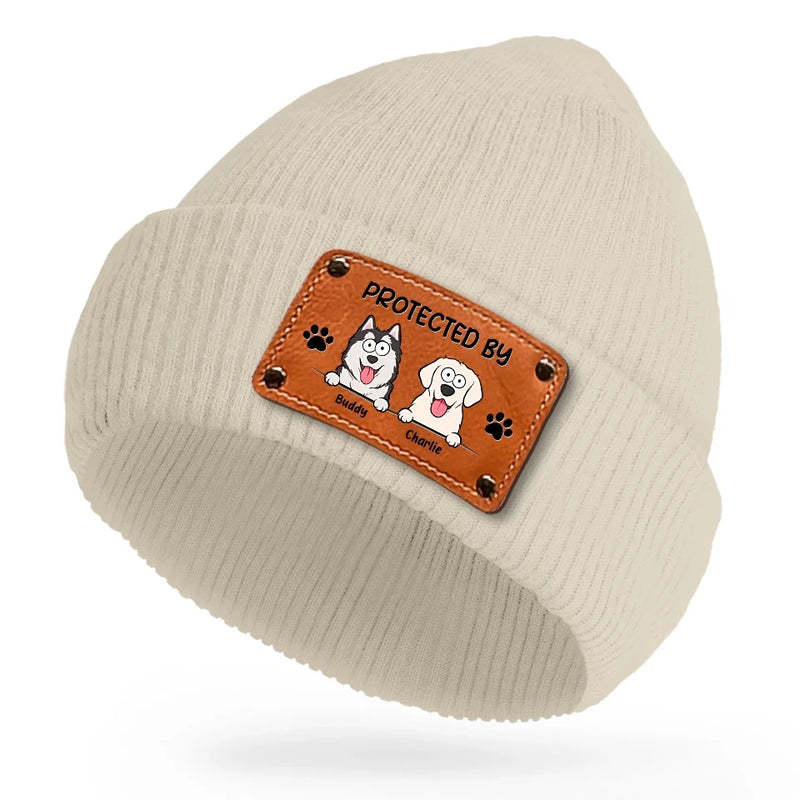 Custom Name Protected By Dogs Gifts for Dog Lovers - Personalized Beanie Hat