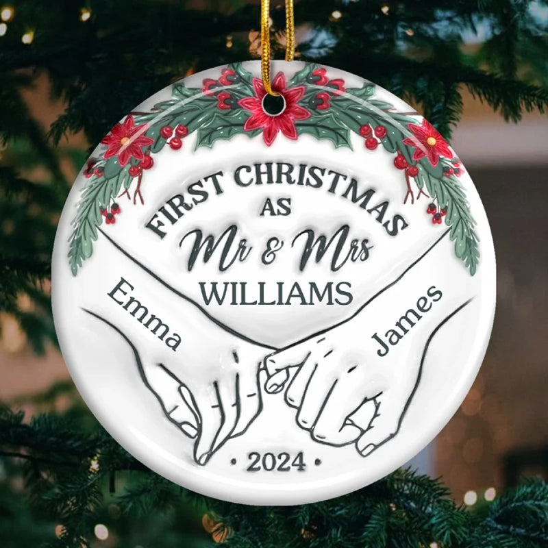 It's Beginning To Look A Lot Like Our First Christmas - Couple Personalized Custom 3D Inflated Effect Printed Ornament - Ceramic Round Shaped - Christmas Gift For Husband Wife, Anniversary, First Christmas