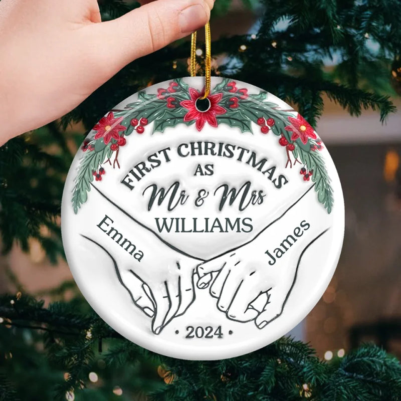 It's Beginning To Look A Lot Like Our First Christmas - Couple Personalized Custom 3D Inflated Effect Printed Ornament - Ceramic Round Shaped - Christmas Gift For Husband Wife, Anniversary, First Christmas