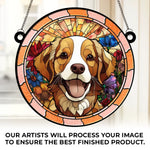 Brown and White Dog Floral Garden Decor - Suncatcher Ornament