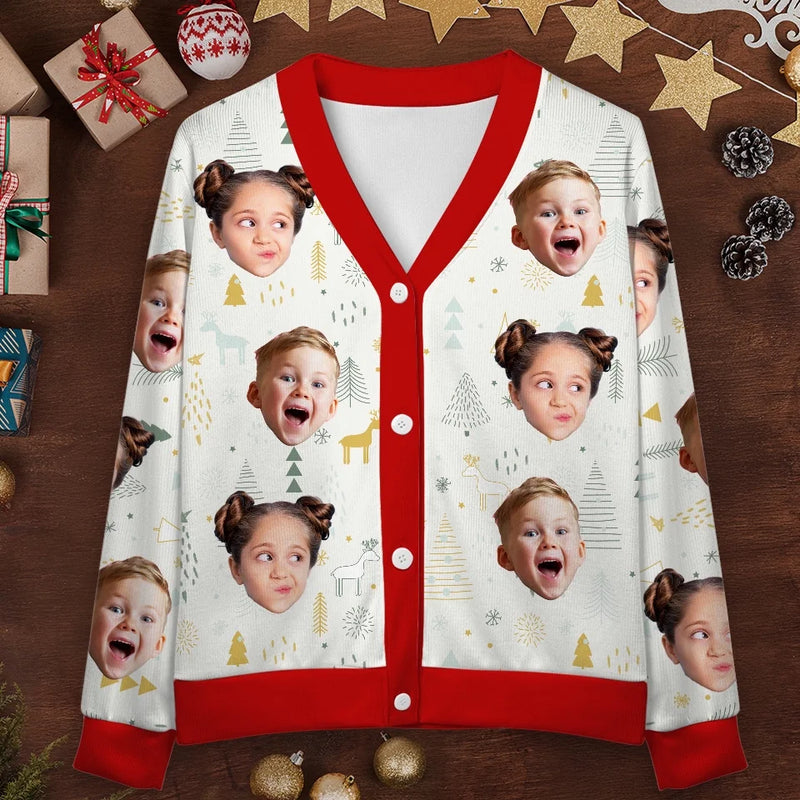 Custom Photo Christmas Adds To The Warmth Of Family Love - Family Personalized Custom Ugly Christmas Cardigan - Christmas Gift For Family Members