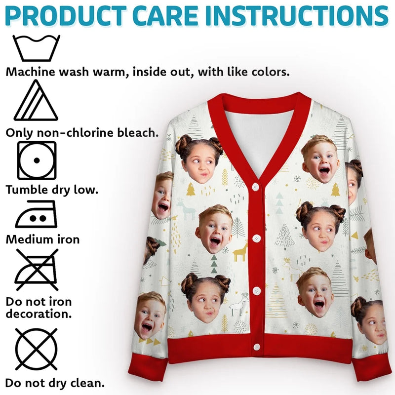 Custom Photo Christmas Adds To The Warmth Of Family Love - Family Personalized Custom Ugly Christmas Cardigan - Christmas Gift For Family Members