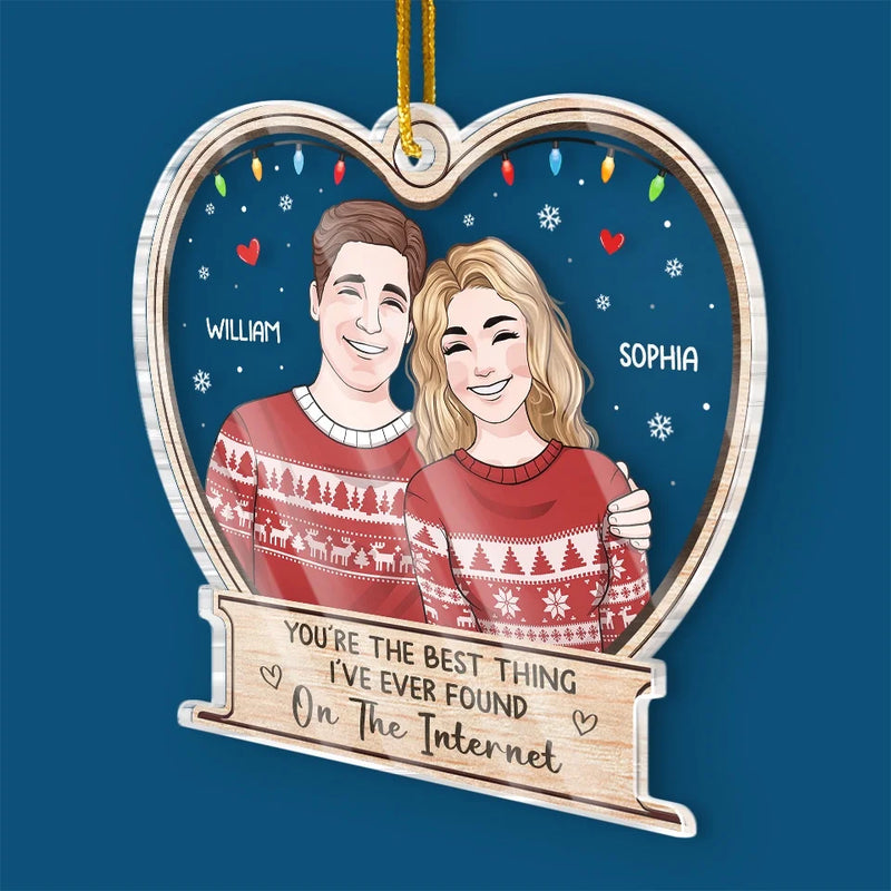 Never Stop Believing In Santa Or In Love - Couple Personalized Custom Ornament - Acrylic Custom Shaped - Christmas Gift For Husband Wife, Anniversary