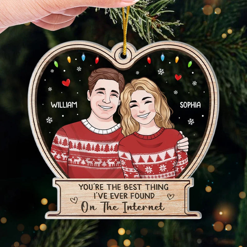 Never Stop Believing In Santa Or In Love - Couple Personalized Custom Ornament - Acrylic Custom Shaped - Christmas Gift For Husband Wife, Anniversary