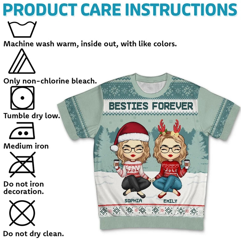 Friends Forever - Bestie Personalized Custom All Over Print Adult Short Sleeve Sweater - Christmas Gift For Best Friends, BFF, Sisters