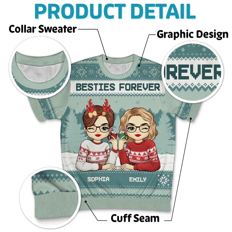 Best Friend Blessed - Bestie Personalized Custom All Over Print Adult Short Sleeve Sweater - Christmas Gift For Best Friends, BFF, Sisters