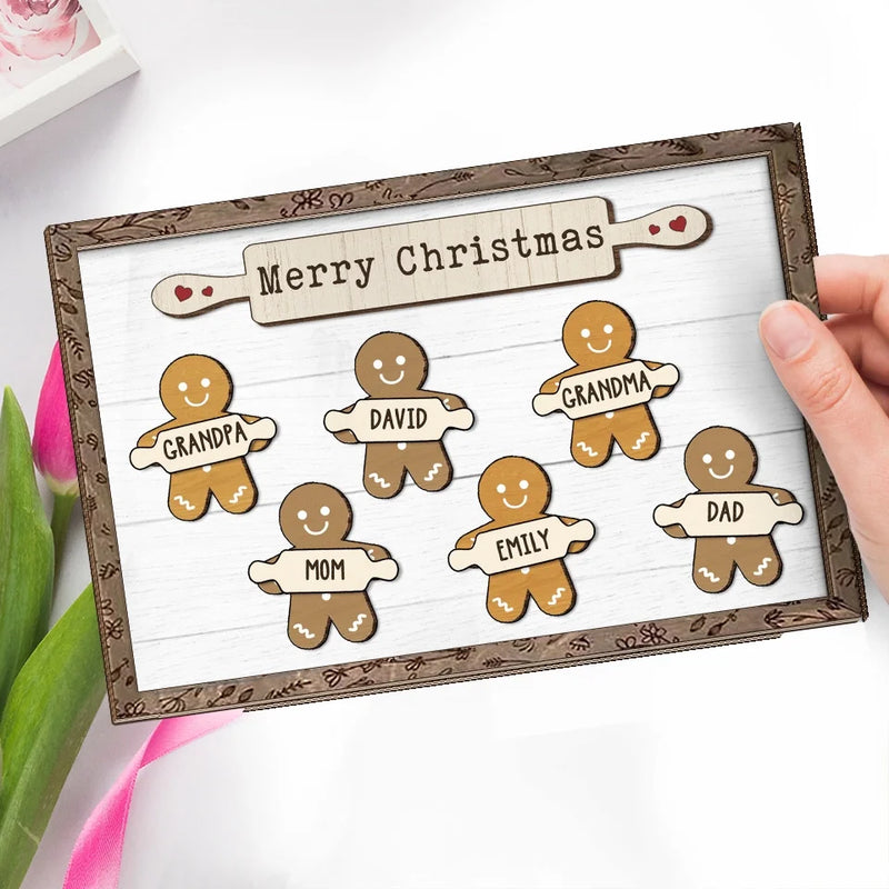 Christmas Cookies And Happy Hearts - Family Personalized Custom 2-Layered Wooden Plaque With Stand - Christmas Gift For Family Members