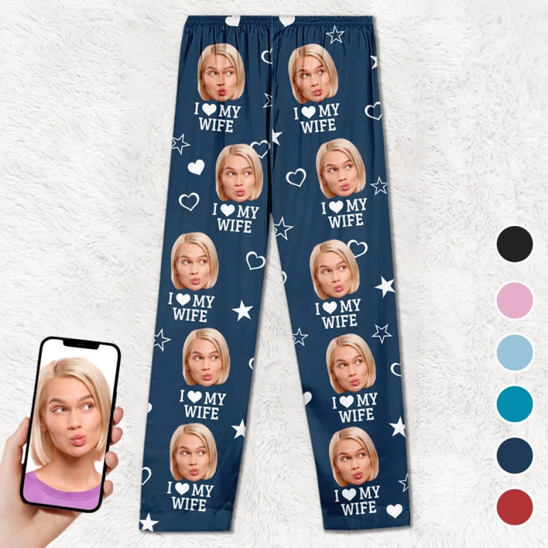 Custom Photo I Love My Wife - Couple Personalized Custom Pajama Pants - Christmas Gift For Husband Wife, Anniversary