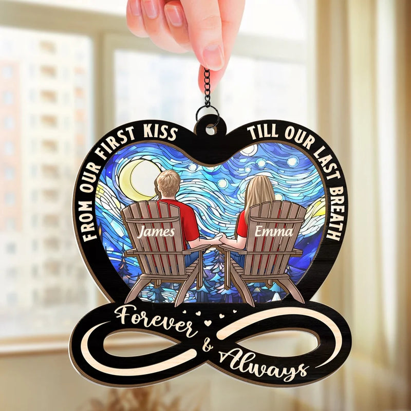 Thanks For Loving All Of Me - Couple Personalized Window Hanging Suncatcher Ornament - Christmas Gift For Husband Wife, Anniversary