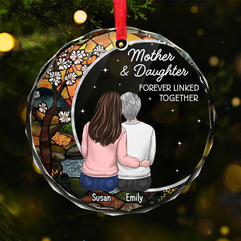 The Love Between A Mother And Daughter Is Forever - Family Personalized Custom Circle Glass Ornament - Christmas Gift For Mom, Daughter