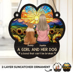 Custom Name Girl and Her Dog Gifts for Dog Lovers - Personalized Suncatcher Ornament