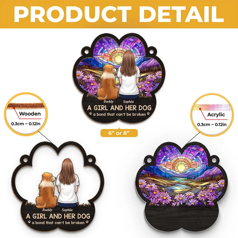 Custom Name Girl and Her Dog Gifts for Dog Lovers - Personalized Suncatcher Ornament