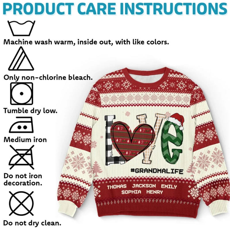 Warm Sweaters And Grandma's Love Make The Perfect Pair - Family Personalized Custom Ugly Sweatshirt - Unisex Wool Jumper - Christmas Gift For Grandma