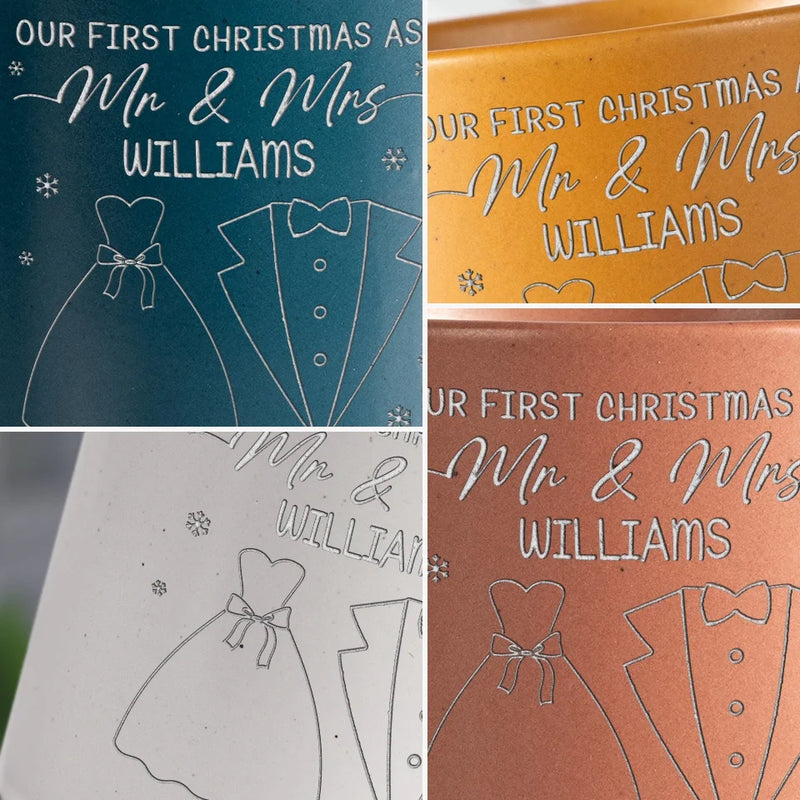 Here’s To Cozy Mornings And Warm Moments - Couple Personalized Custom Pottery Mug - Christmas Gift For Husband Wife, Anniversary, First Christmas