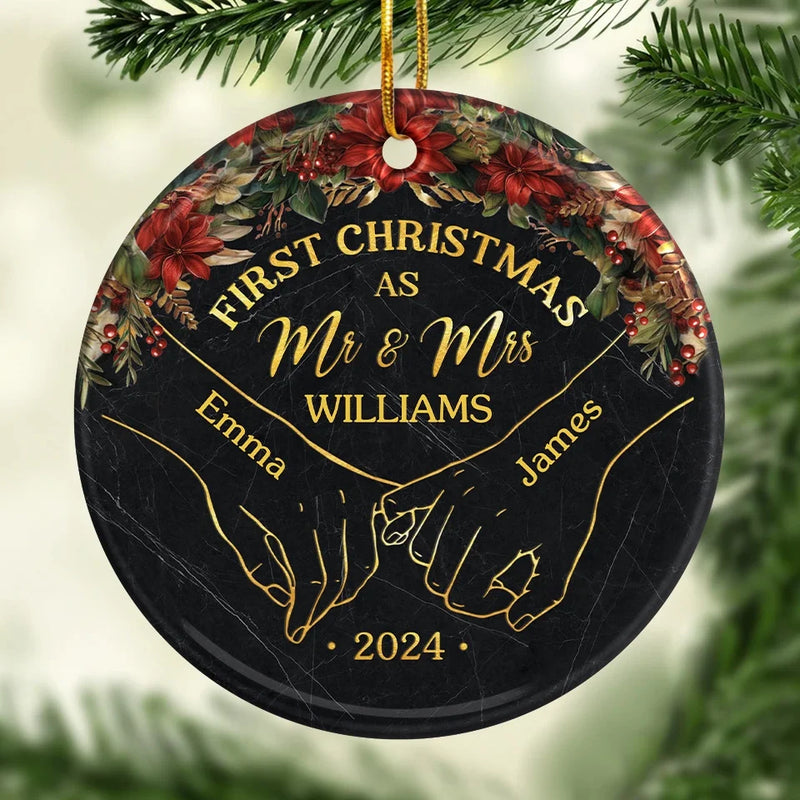 Custom Name First Christmas as Mr & Mrs Couple Gifts - Personalized Ceramic Ornament