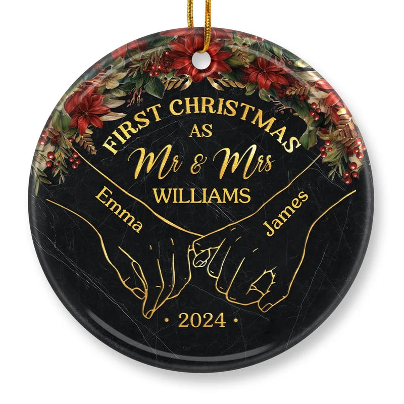 Custom Name First Christmas as Mr & Mrs Couple Gifts - Personalized Ceramic Ornament