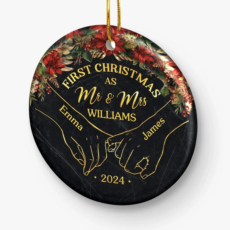 My Heart Is As Full As These Christmas Lights Are Bright - Couple Personalized Custom Ornament - Ceramic Round Shaped - Christmas Gift For Husband Wife, Anniversary, First Christmas
