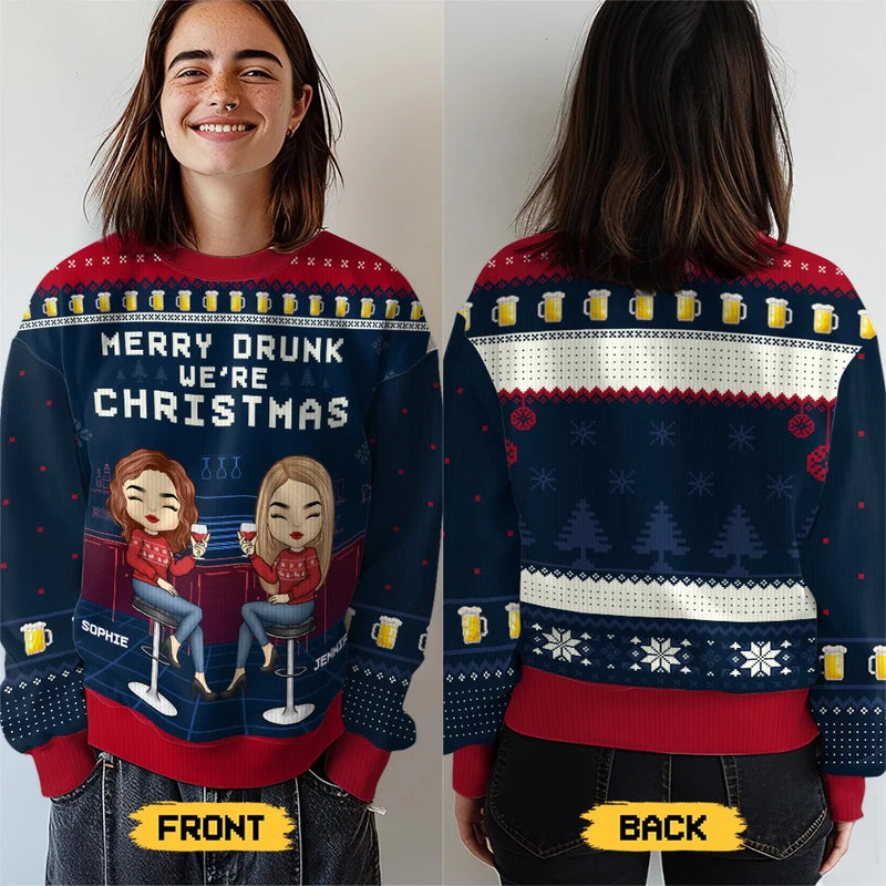 Merry And Bright With My Bestie By My Side - Bestie Personalized Custom Ugly Sweatshirt - Unisex Wool Jumper - Christmas Gift For Best Friends, BFF, Sisters