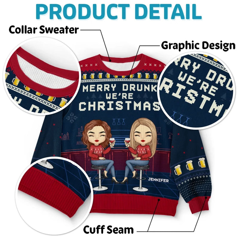 Merry And Bright With My Bestie By My Side - Bestie Personalized Custom Ugly Sweatshirt - Unisex Wool Jumper - Christmas Gift For Best Friends, BFF, Sisters