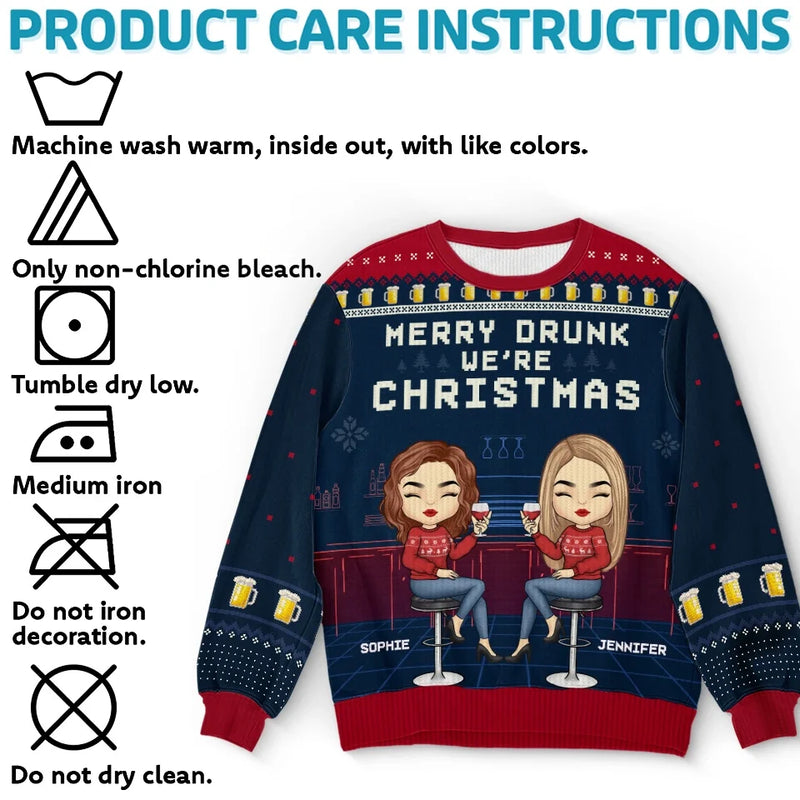 Merry And Bright With My Bestie By My Side - Bestie Personalized Custom Ugly Sweatshirt - Unisex Wool Jumper - Christmas Gift For Best Friends, BFF, Sisters