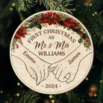 Custom Name First Christmas Gifts for Newlyweds - Personalized Leather Ornament