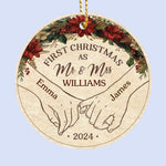 Custom Name First Christmas Gifts for Newlyweds - Personalized Leather Ornament