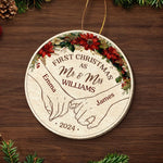 Custom Name First Christmas Gifts for Newlyweds - Personalized Leather Ornament