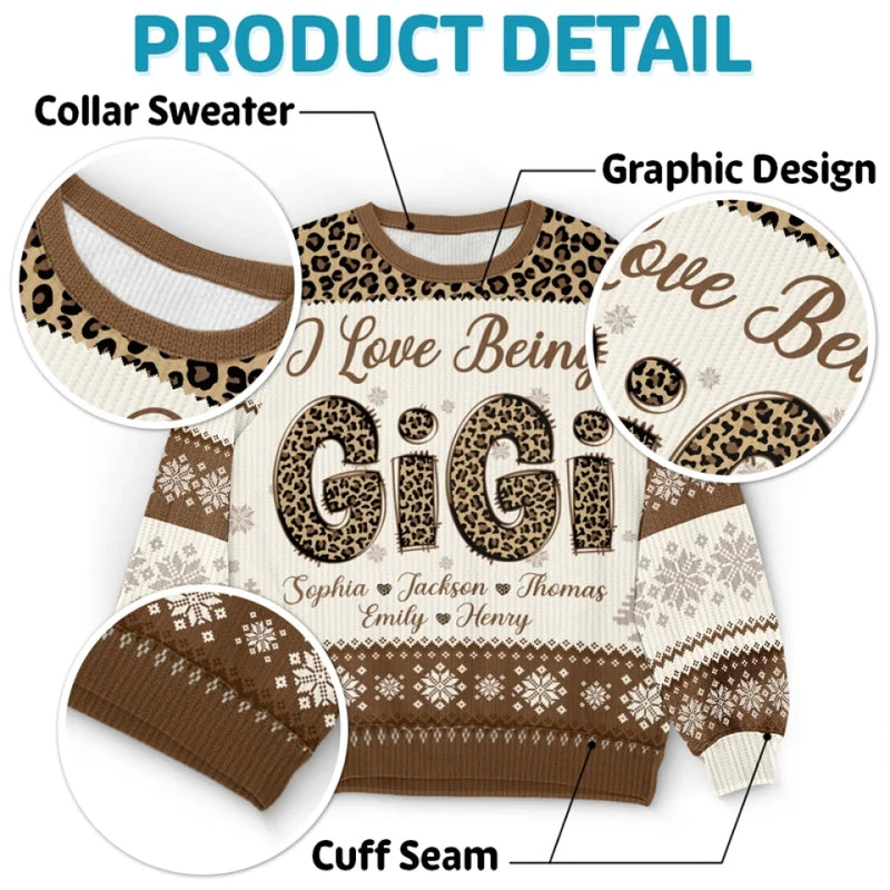 Custom Name Leopard Print Christmas Gifts for GiGi - Personalized Sweatshirt