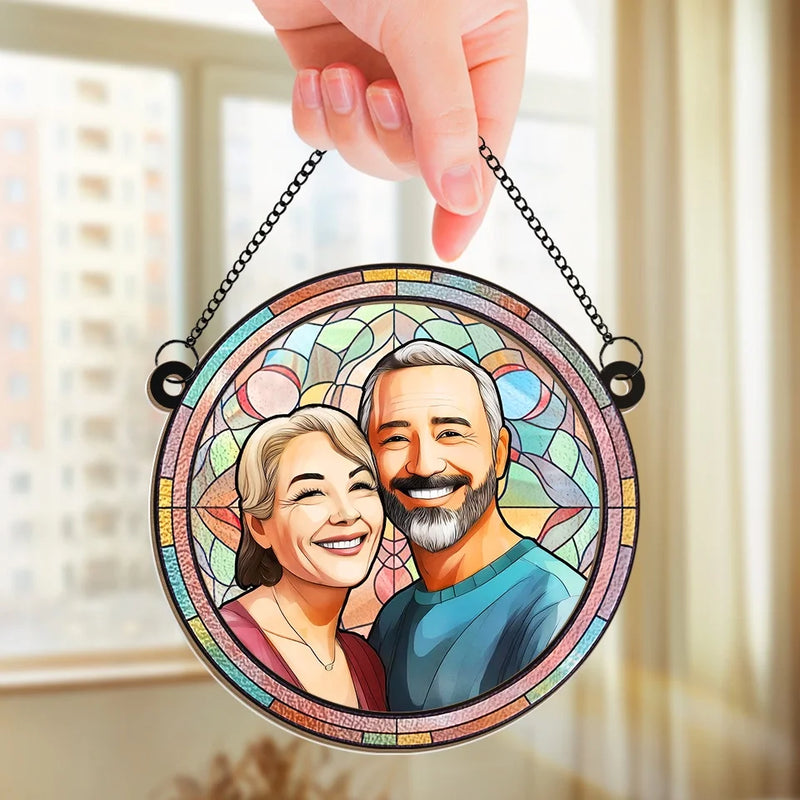 Custom Photo With You, I’m Home - Couple Personalized Window Hanging Suncatcher - Gift For Husband Wife, Anniversary