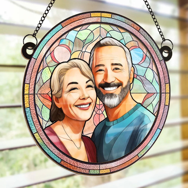 Custom Photo With You, I’m Home - Couple Personalized Window Hanging Suncatcher - Gift For Husband Wife, Anniversary