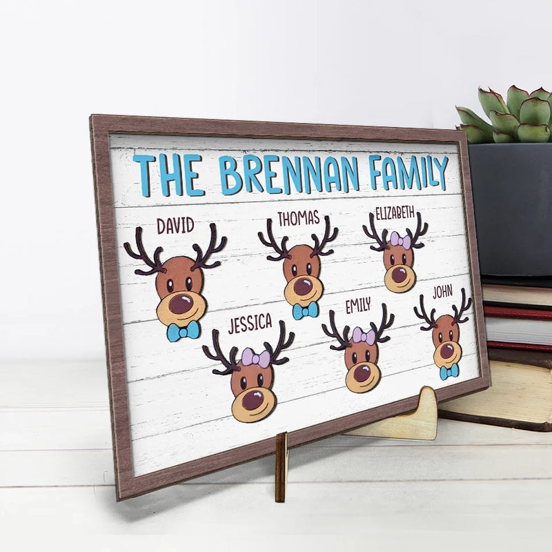 Jingle All The Way With My Reindeer Squad - Family Personalized Custom 2-Layered Wooden Plaque With Stand - Christmas Gift For Family Members