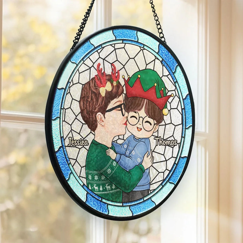 Custom Name Christmas Parent and Child Gifts - Personalized Stained Glass Suncatcher