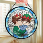 Custom Name Christmas Parent and Child Gifts - Personalized Stained Glass Suncatcher