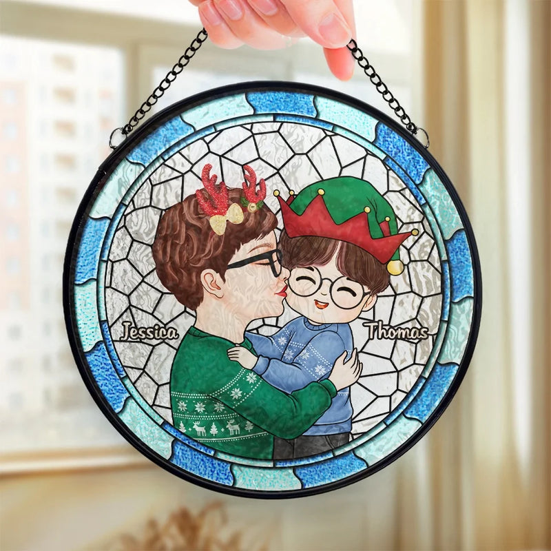 Custom Name Christmas Parent and Child Gifts - Personalized Stained Glass Suncatcher