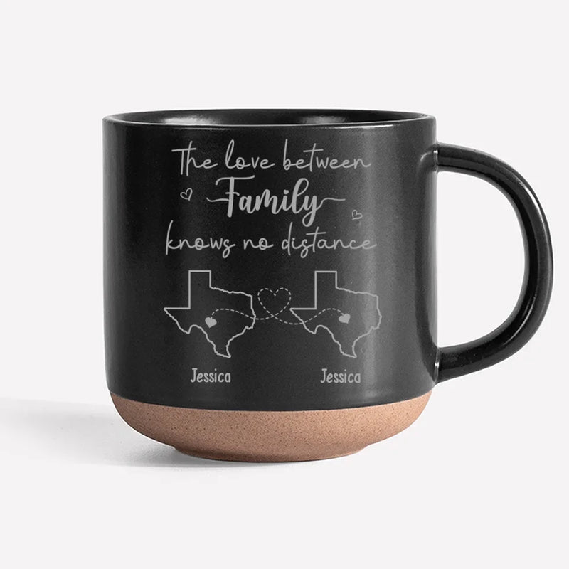 The Love Between Family Knows No Distance - Family Personalized Custom Pottery Mug - Gift For Family Members, Siblings, Brothers, Sisters
