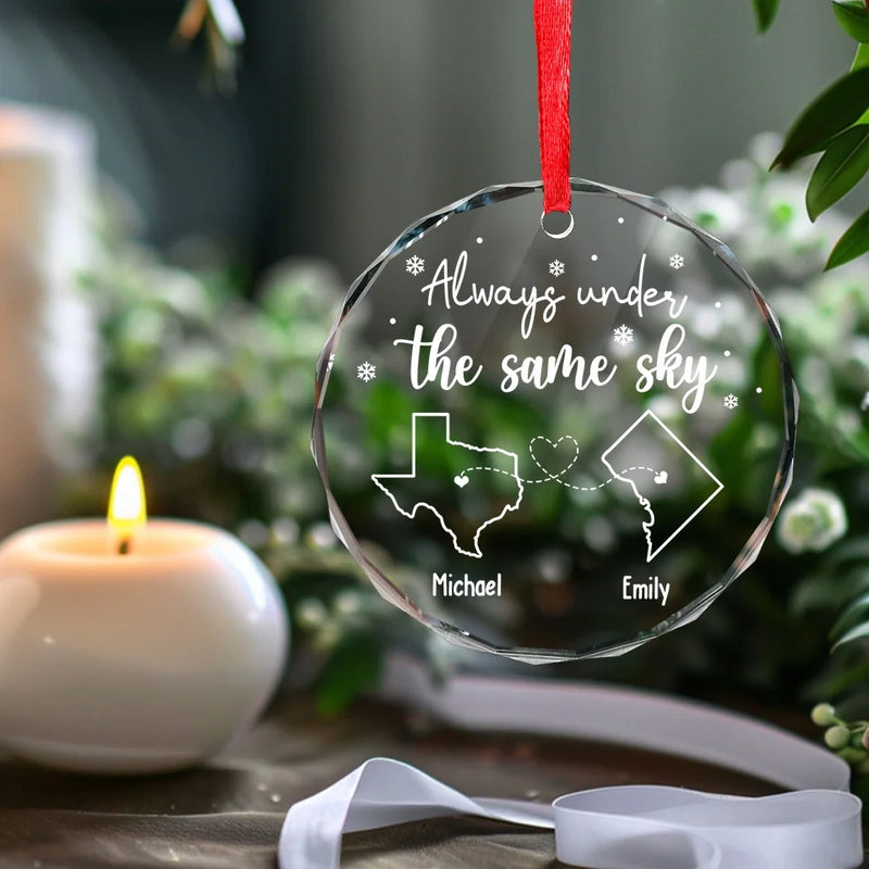 Love Knows No Borders - Couple Personalized Custom Circle Glass Ornament - Christmas Gift For Husband Wife, Anniversary