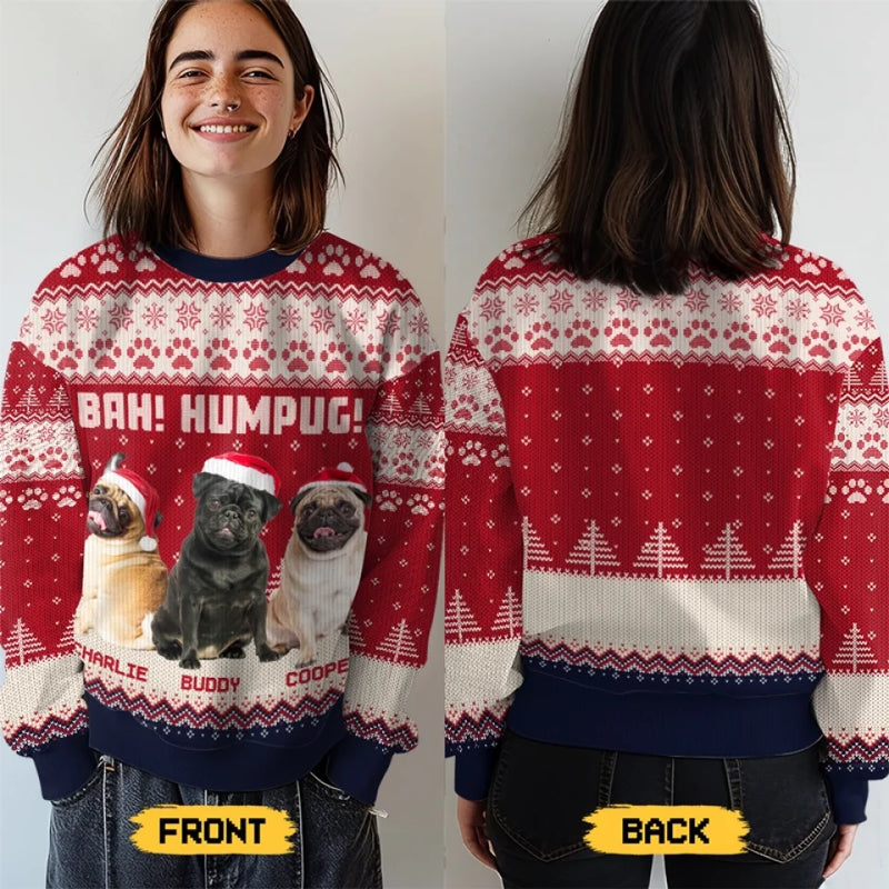 Custom Photo Happiness Is A Warm Puppy - Dog & Cat Personalized Custom Ugly Sweatshirt - Unisex Wool Jumper - Christmas Gift For Pet Owners, Pet Lovers