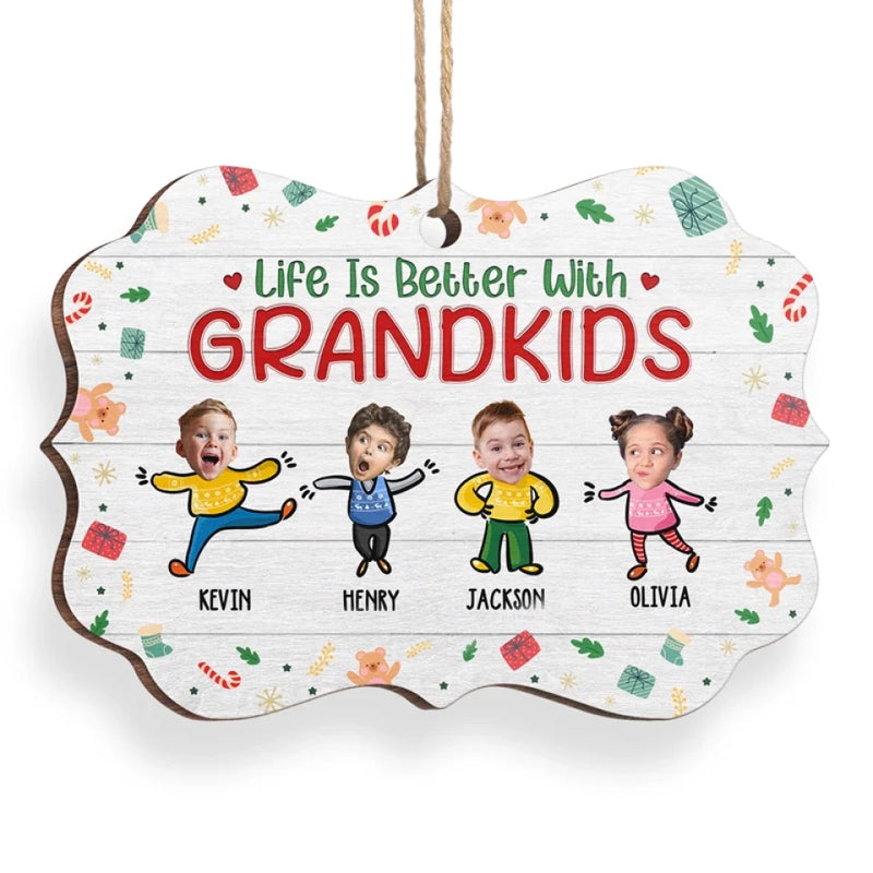 Custom Photo Love And Laughter Fill Our Family Home - Family Personalized Custom Ornament - Wood Benelux Shaped - Christmas Gift For Grandma, Grandpa