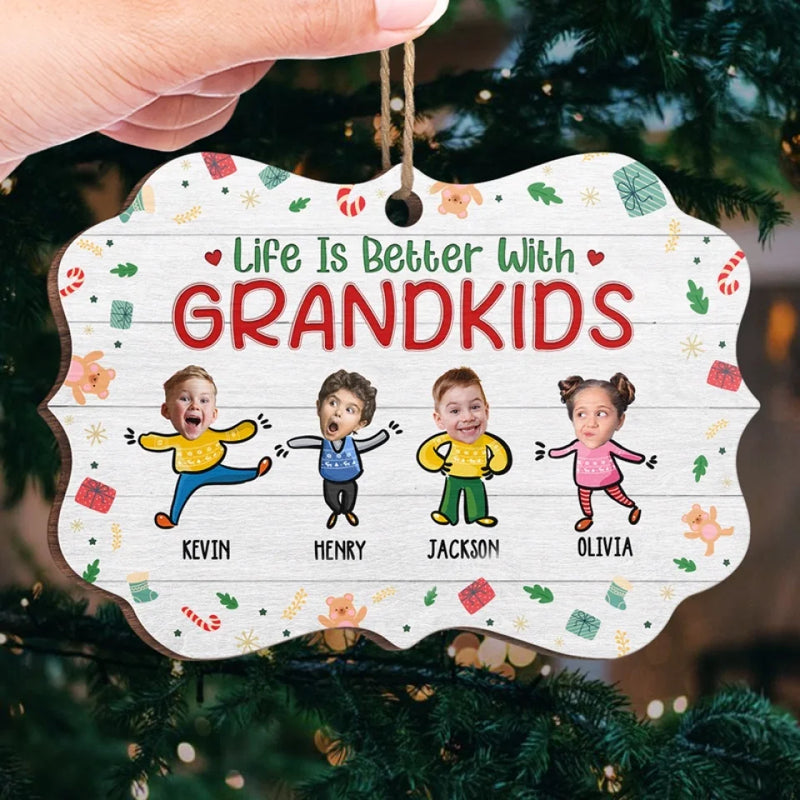 Custom Photo Love And Laughter Fill Our Family Home - Family Personalized Custom Ornament - Wood Benelux Shaped - Christmas Gift For Grandma, Grandpa