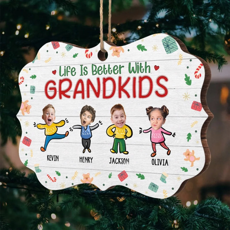 Custom Photo Love And Laughter Fill Our Family Home - Family Personalized Custom Ornament - Wood Benelux Shaped - Christmas Gift For Grandma, Grandpa