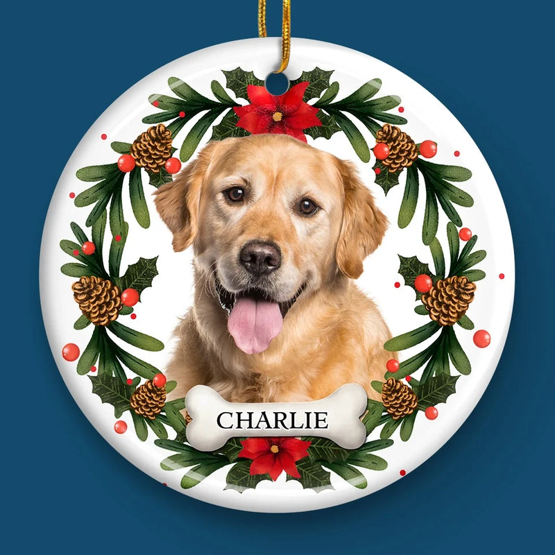 Custom Photo Christmas Cheer And Lots Of Fun With My Fur Baby - Dog & Cat Personalized Custom Ornament - Ceramic Round Shaped - Christmas Gift For Pet Owners, Pet Lovers