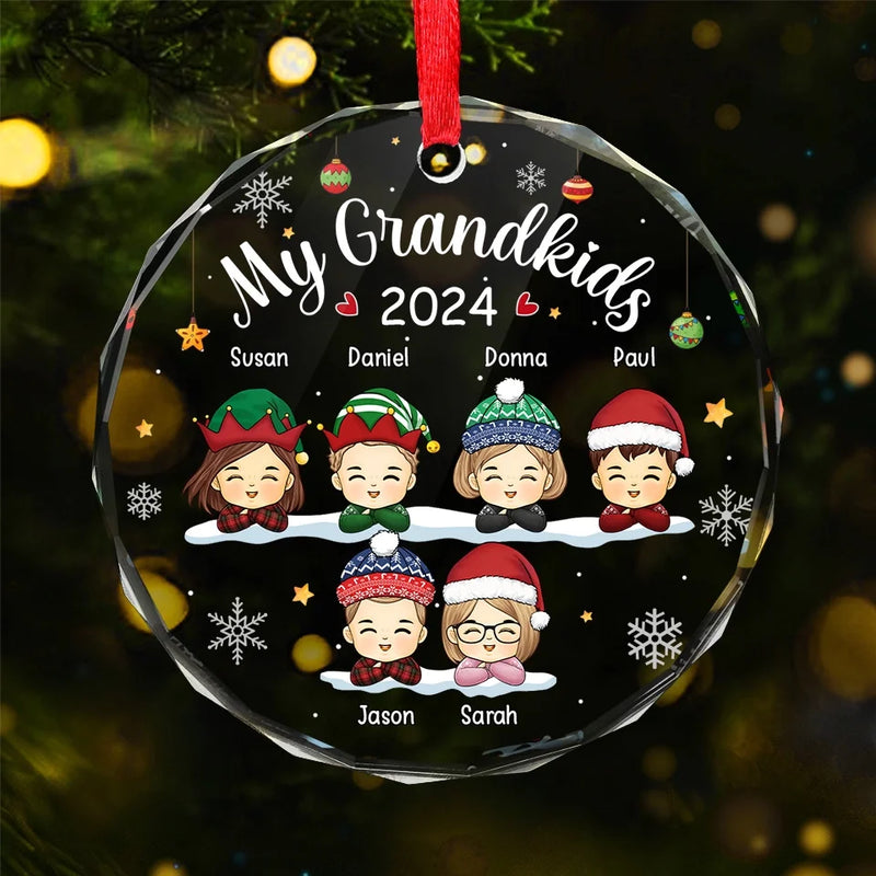 The Best Part Of Christmas Is Sharing It With You - Family Personalized Custom Circle Glass Ornament - Christmas Gift For Grandkids